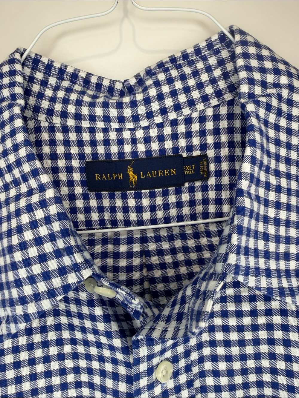 Ralph Lauren Navy and White Gingham Short-Sleeve Button-Down Shirt 2XLT - Picture 3 of 4